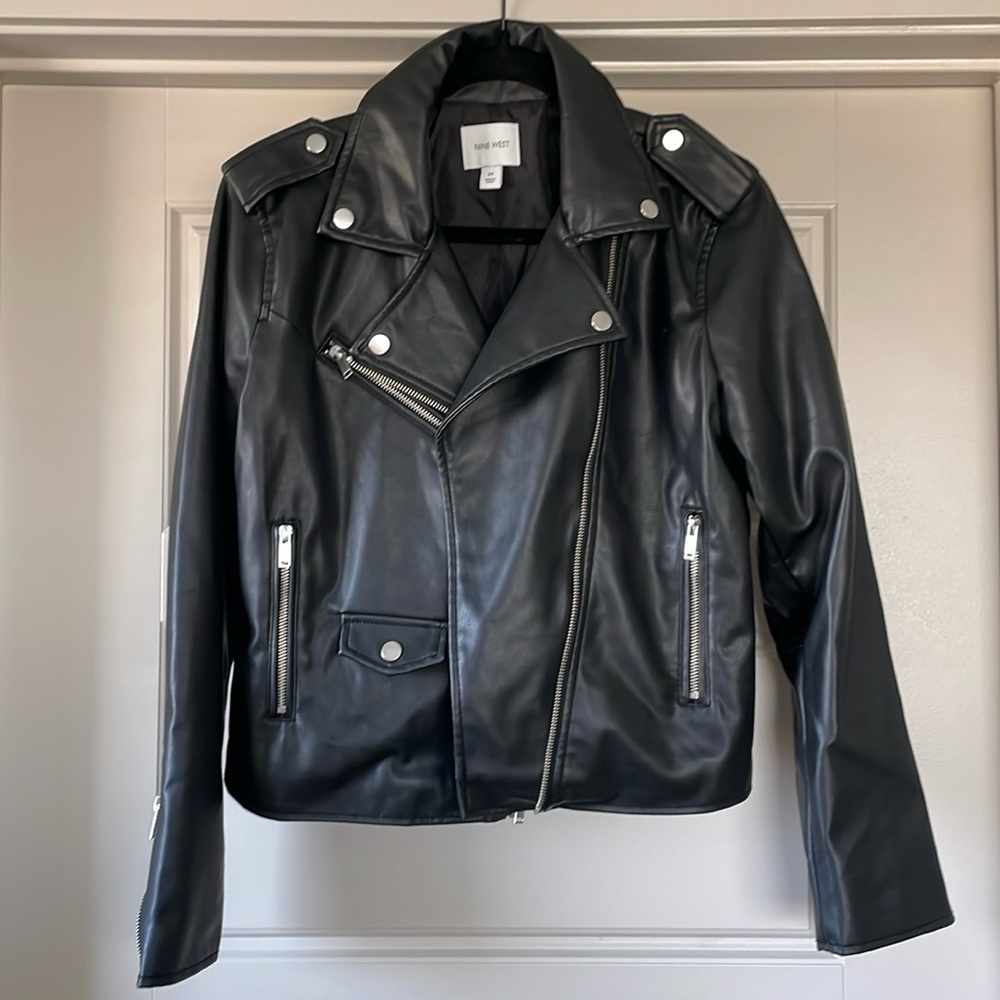 Nine West Black Faux-Leather Moto Jacket